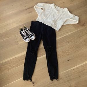 High waisted black ripped jeans